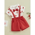 thumbnail image 4 of Elippeo Baby Boys Valentine's Day Outfits 3M 6M 12M 18M 24M Heart Print Bowtie Short Sleeve Rompers Suspender Shorts 2Pcs Clothes Set, 4 of 10