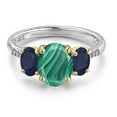 thumbnail image 3 of Gem Stone King 925 Silver and 10K Yellow Gold Green Malachite and Blue Sapphire and Lab Grown Diamond Engagement Ring for Women | 3.67 Cttw | Oval 9X7MM | Birthstone | Size 9, 3 of 6