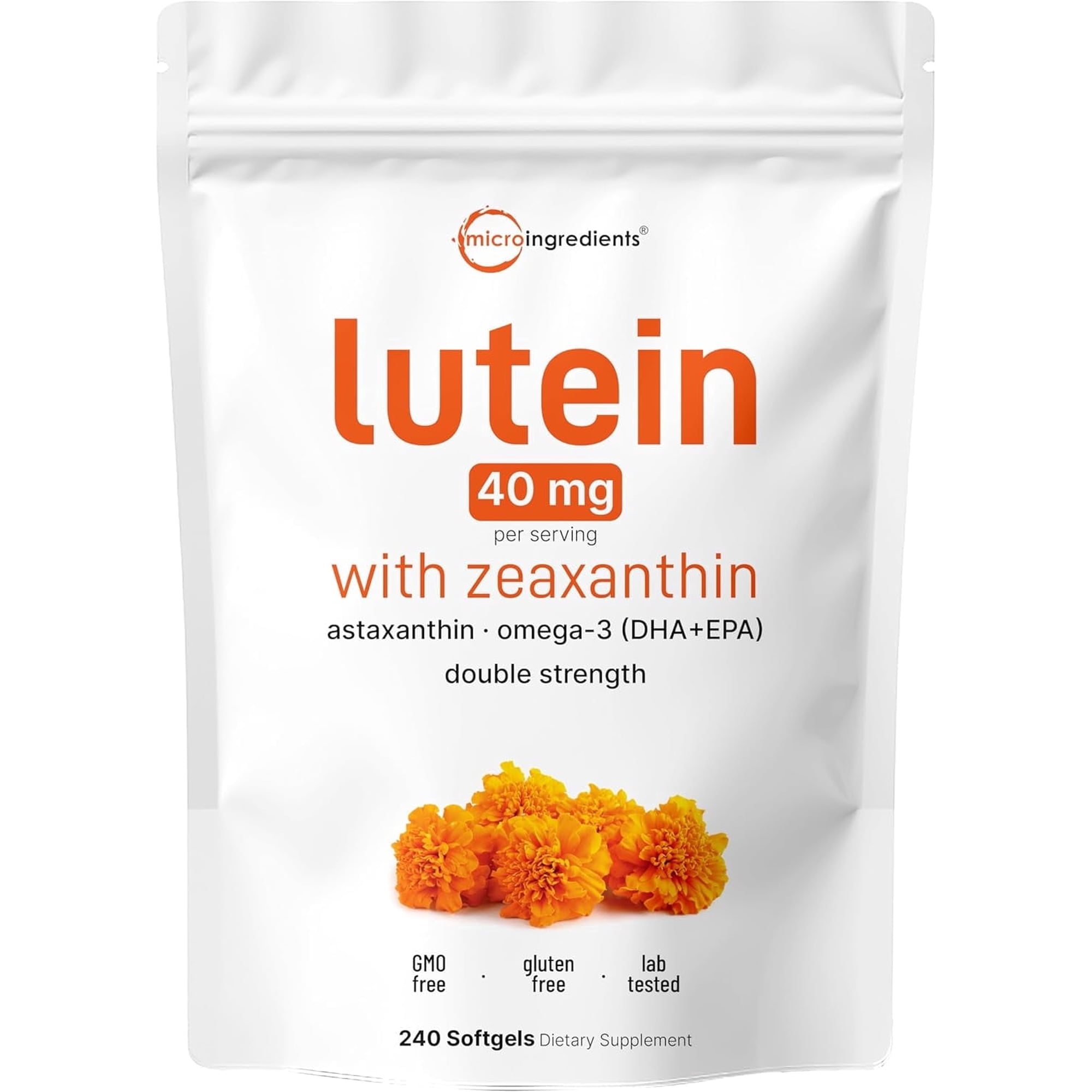 Micro Ingredients Lutein & Zeaxanthin 40mg, 240 Softgels | Eye Health Support with Astaxanthin, Omega-3s, & Phospholipids | Non-GMO, Gluten Free