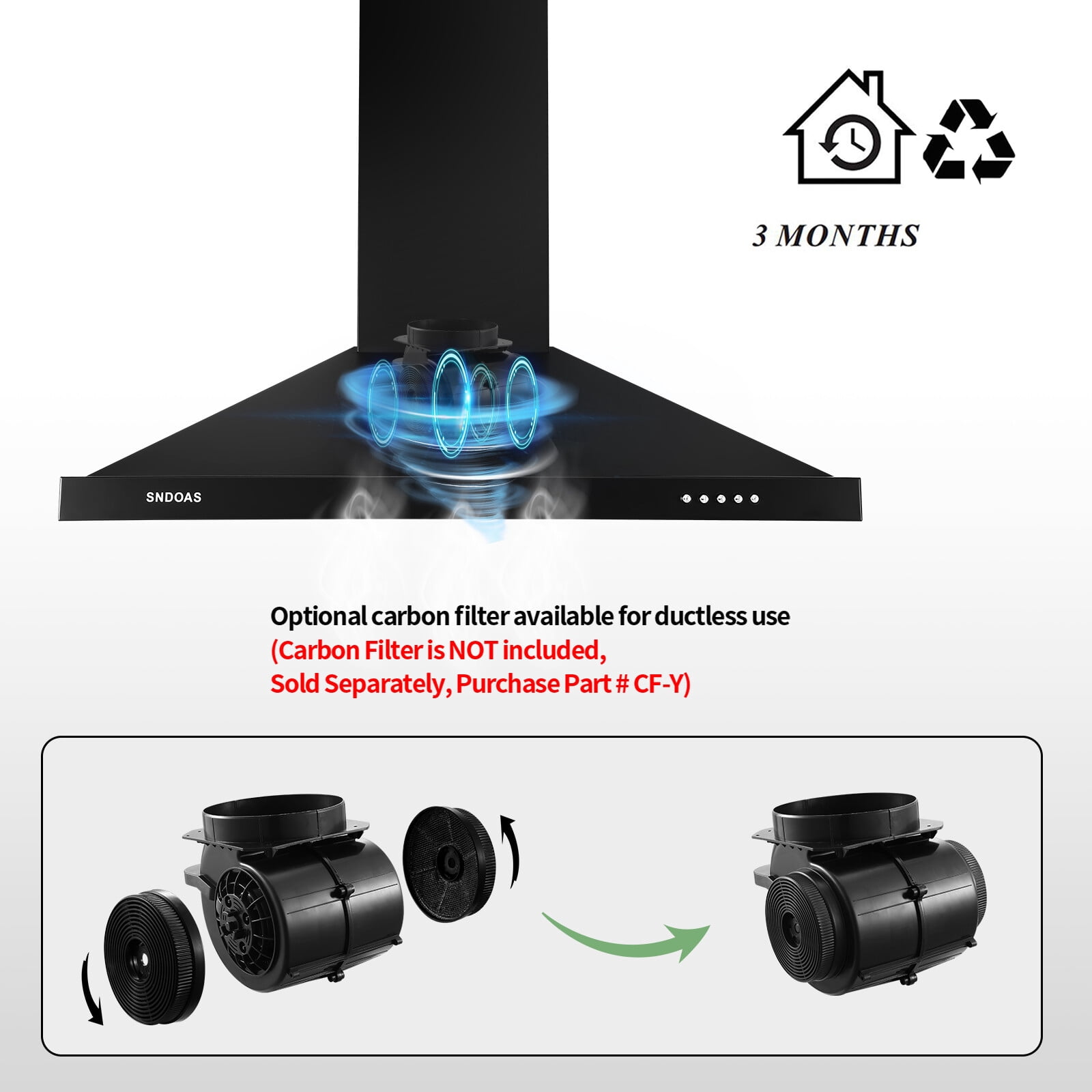 Joeaonz Wall Mount Range Hood Stainless Steel 450 CFM, 3-Speed Fan, LED Lighting, Charcoal Filter, 120V