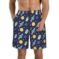 thumbnail image 2 of Uemuo Astronaut Corgi Pattern Men's Swim Trunks Hawaiian Beach Bathing Suit Swimsuits Beach Quick-Dry Shorts with Pockets-, 2 of 9