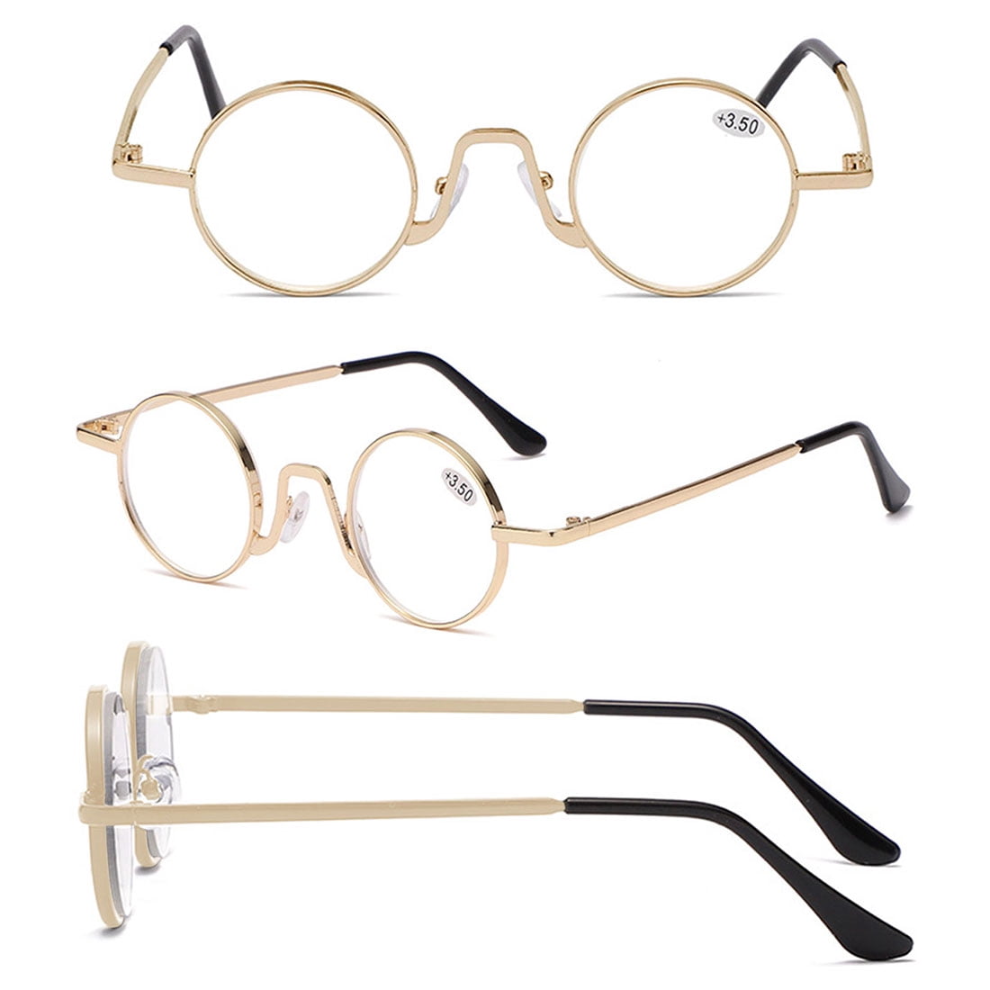 KOOSUFA Small Round Metal Reading Glasses 2.50 Blue Light Blocking Women Men Retro Eyeglasses Readers Eyewear Gold