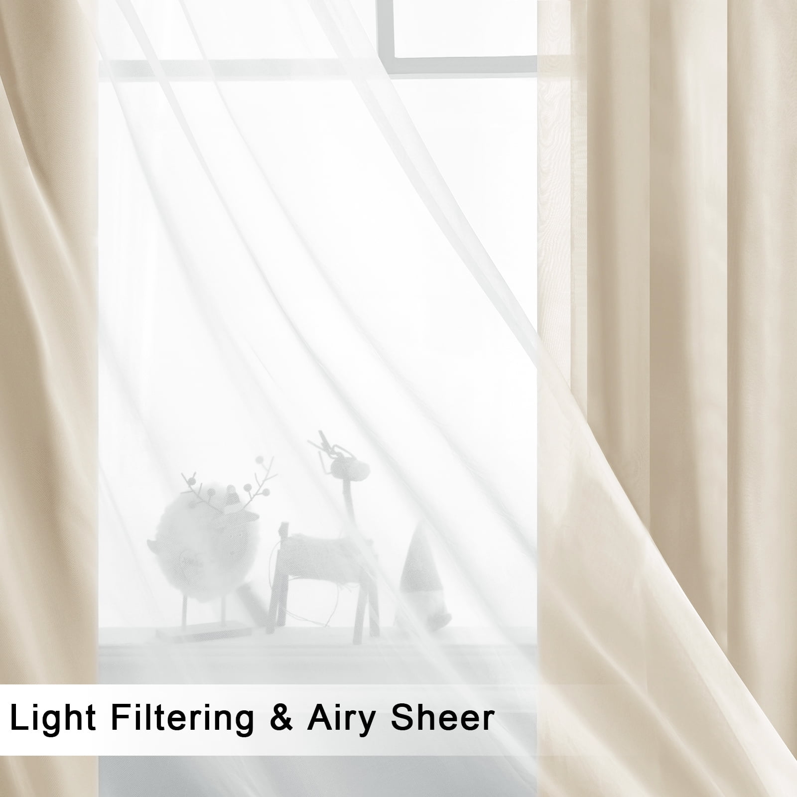 Hiasan Blackout Curtains with Sheer Overlay, Thermal Insulated Mix & Match Double Layer Room Darkening Curtains for Bedroom, Living Room, Nursery, 2 Window Panels Swen with Tiebacks, Beige, 38W X 84L
