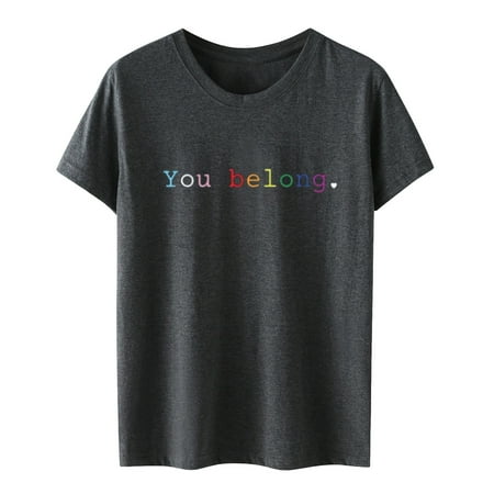

Womens Tops Oversized T Shirts for Women Women s Leisure Round-Neck Printed T-Shirt Loose Fit Short Sleeve Tops Blouse Backless Top White Crop Top Clearance Gray S