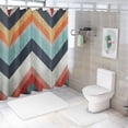 thumbnail image 7 of Chilfamy  Geometric Stall Shower Curtain, Zig Zag Lines Chevron Stripes Going up and Down with Optic Effect Image, Fabric Bathroom Decor Set with Hooks, Blue Orange Red White, 7 of 7