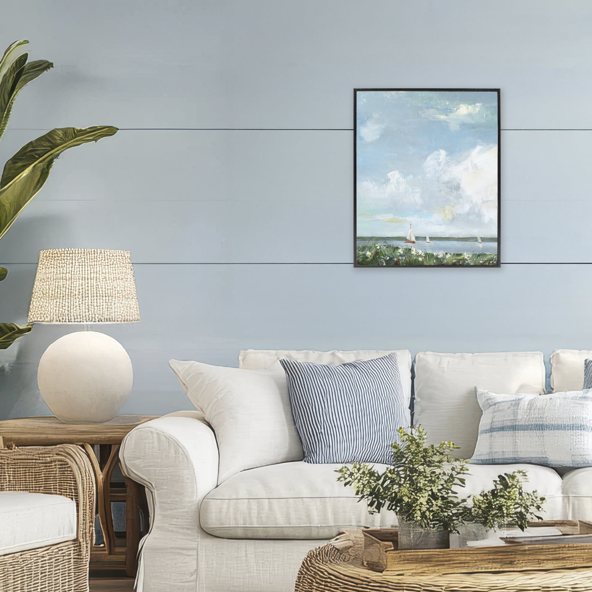 Stupell Industries Seaside Sailing Under Clouds Black Framed Giclee Art, design by Sally Swatland