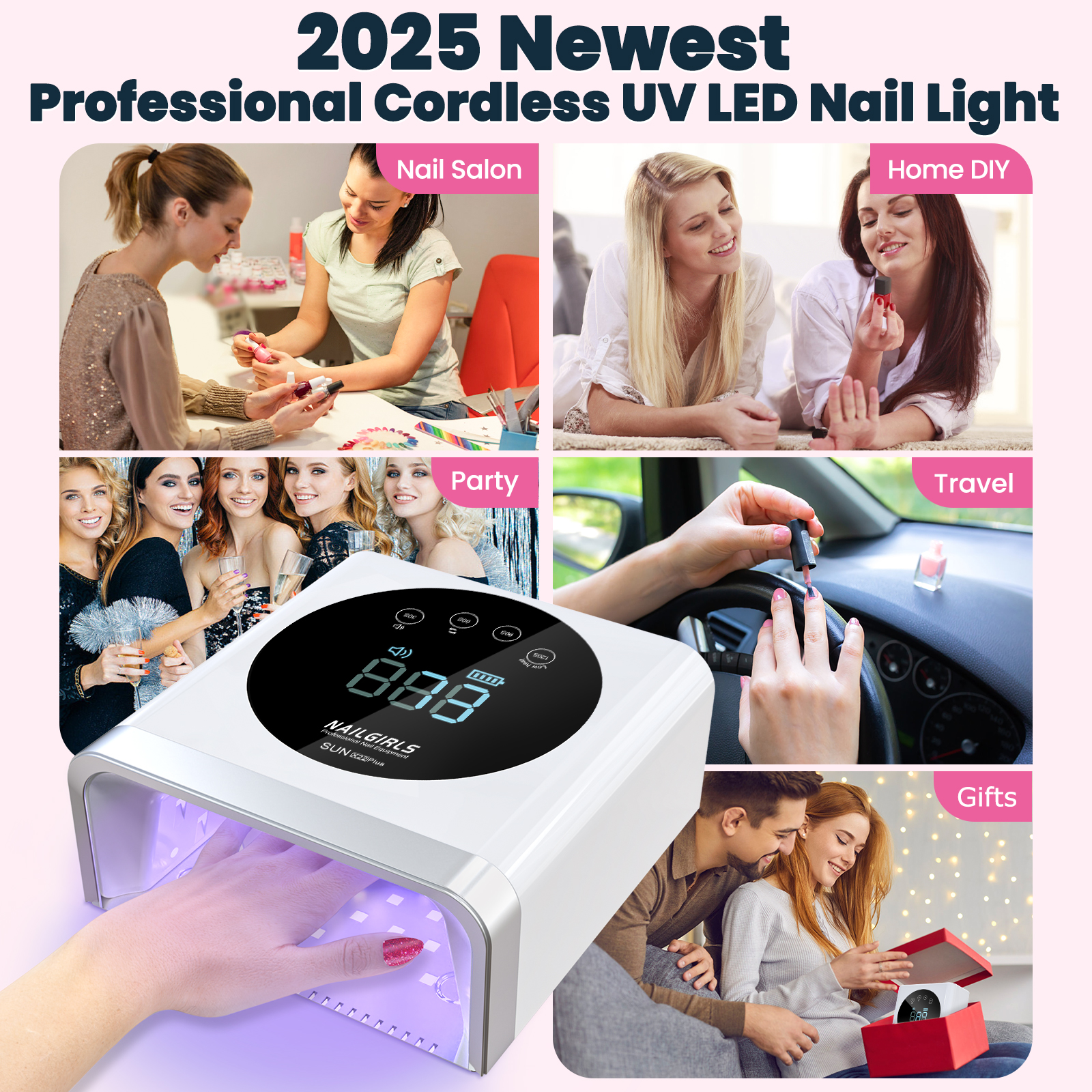Rechargeable LED Nail Lamp, 150W Professional UV Nail Light for Gel Polish with 4 Timers & Smart Sensor, 36 PCS Powerful Lamp Beads, LCD Display for Nail Salon and Home