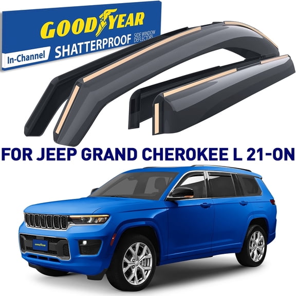 Goodyear Shatterproof in-Channel Window Deflectors for Jeep Grand Cherokee L 2021-2026, Rain Guards, Window Visors for Cars, Vent Deflector, Car Accessories, 4 pcs - GY008185