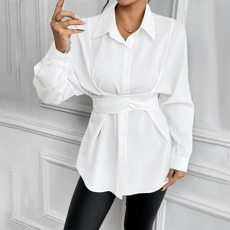 Timegard Tops for Women Lapel V Neck Button up Shirts Dressy