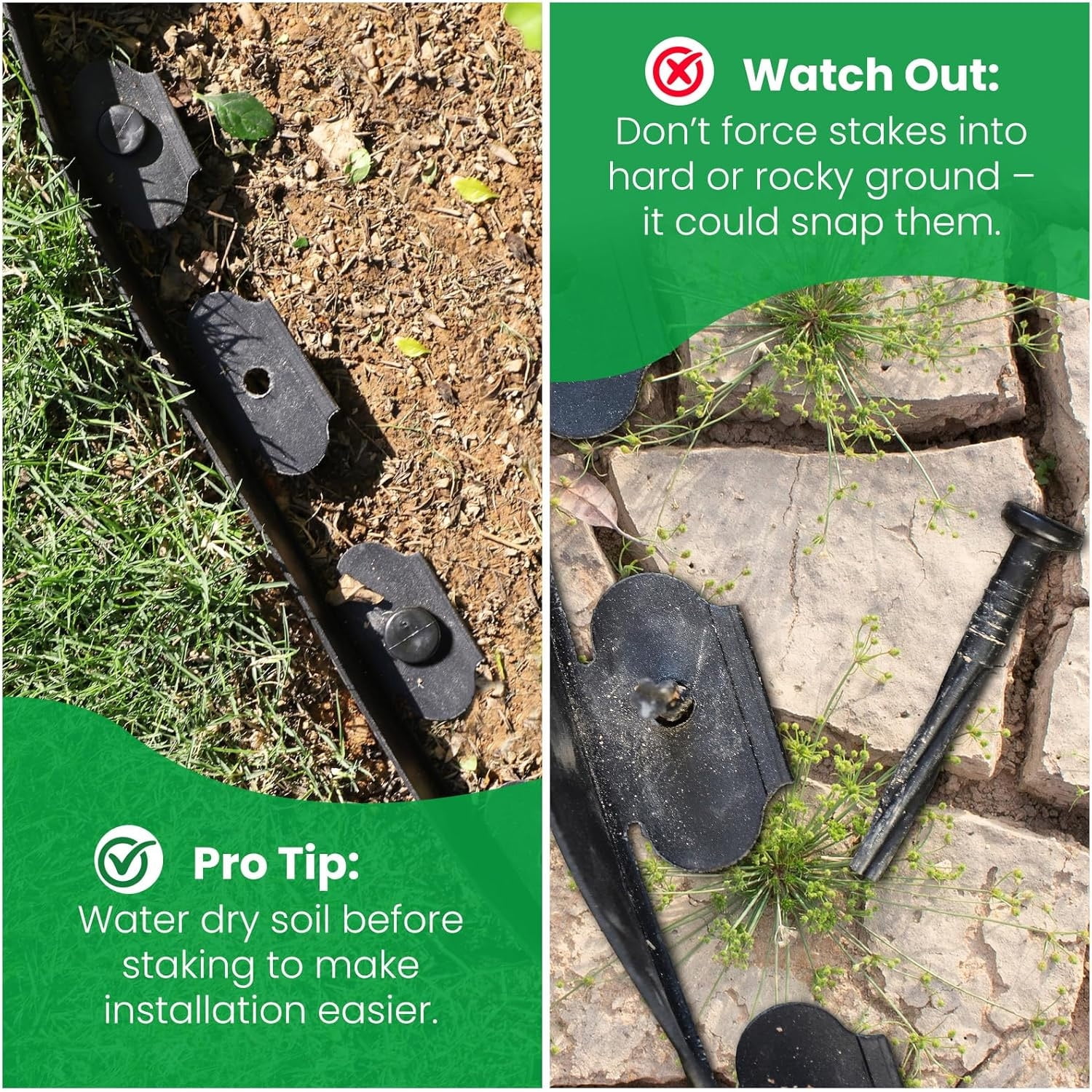 Wiher Garden Landscape Edging, 32'' No Dig Landscape Edging Border Kit with 30 Spikes, Durable & Flexible for Yard Lawn Landscaping Flower Beds Paver Edging