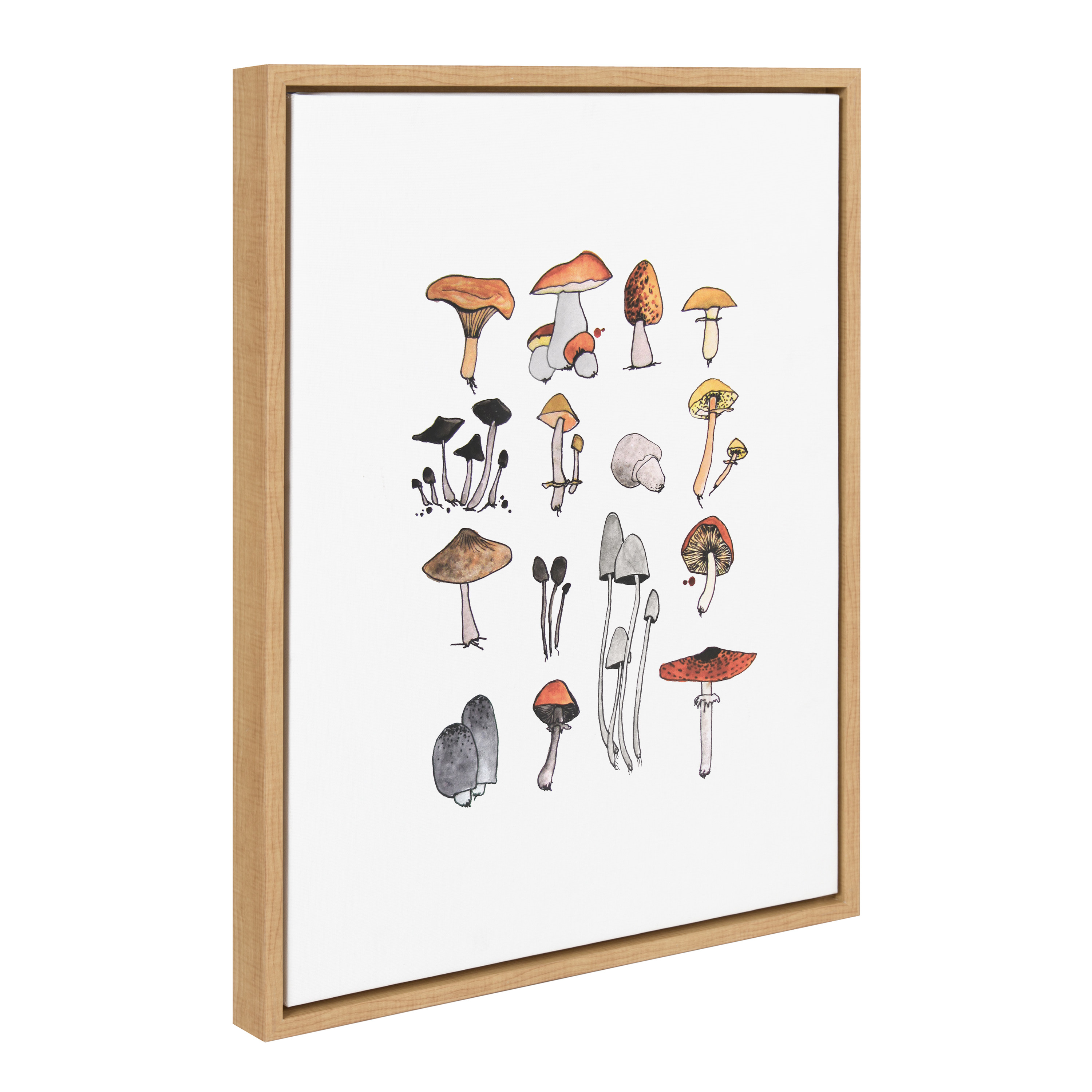 Kate and Laurel Sylvie Group of Mushrooms Framed Canvas Wall Art by Viola  Kreczmer, 18x24 Natural, Whimsical Food Art for Wall