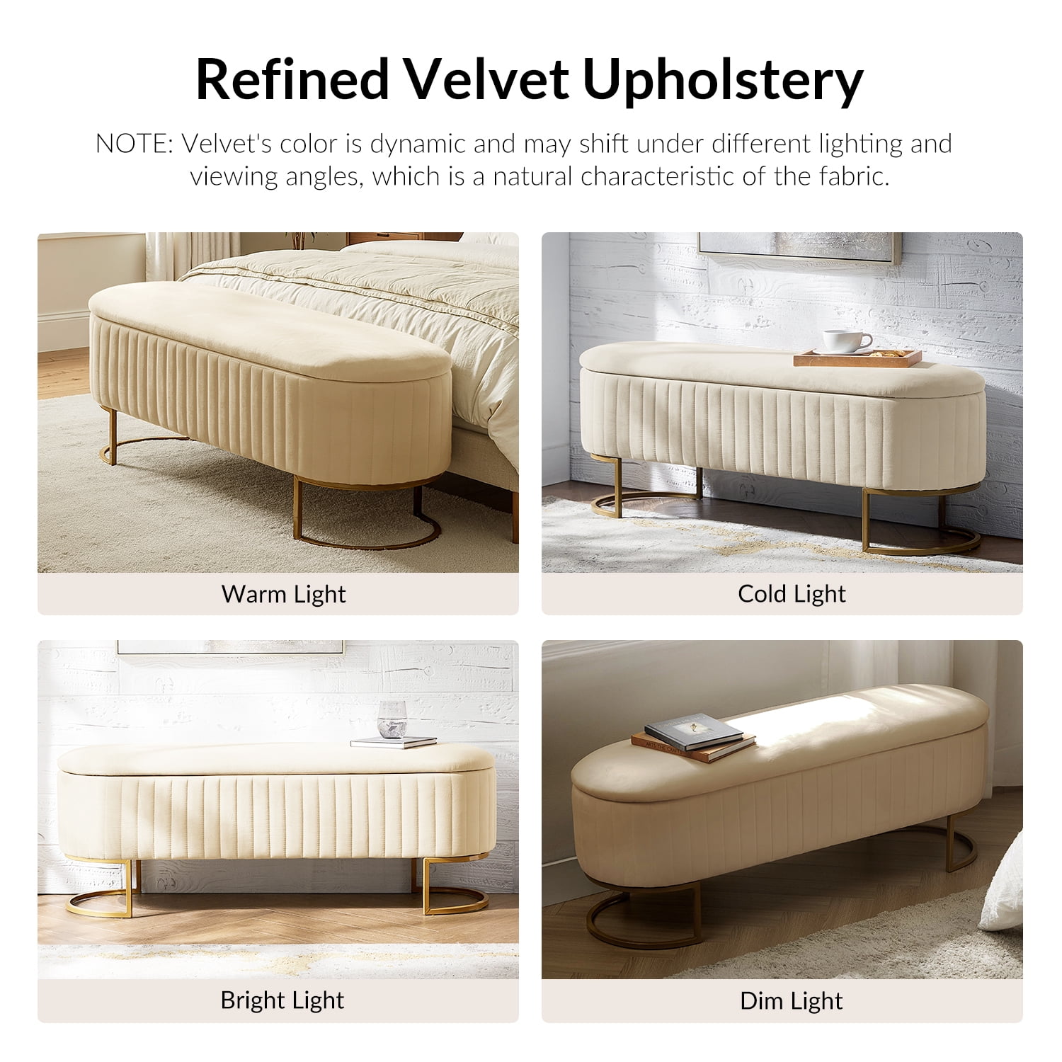50.5" Upholstered Storage Bench For End of Bed Entryway Bedroom Ottoman Beige