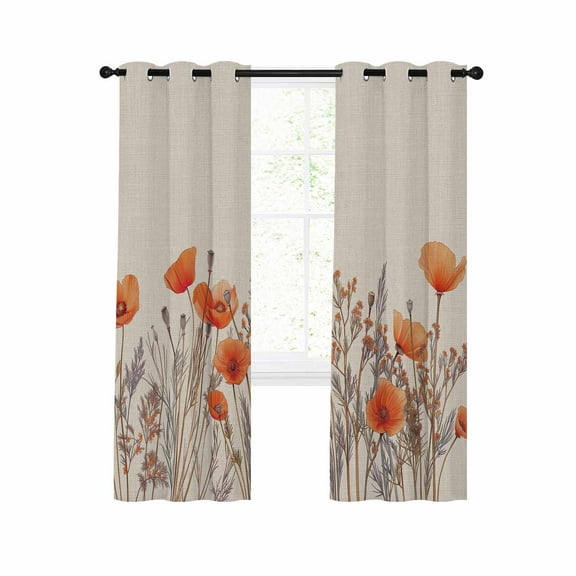 Orange Spring Floral Blackout Curtains 84 Inches Long for Bedroom, Watercolor Farmhouse Botanical Thermal Insulated Room Darkening Black Out Window Curtain Panels Grommet Drapes for Living Room