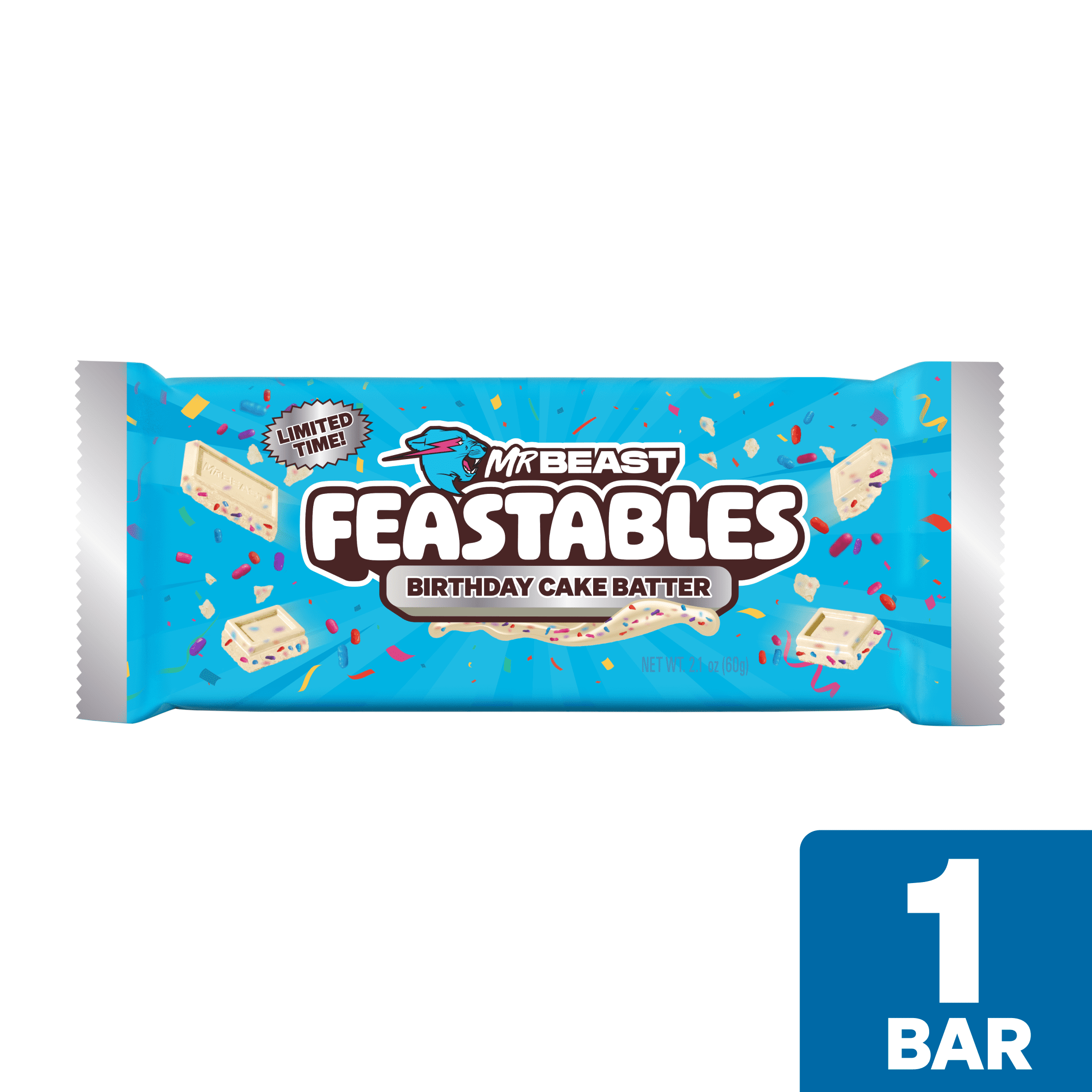 Feastables MrBeast Birthday Batter Bar, 2.1 oz (60g), 1 Count