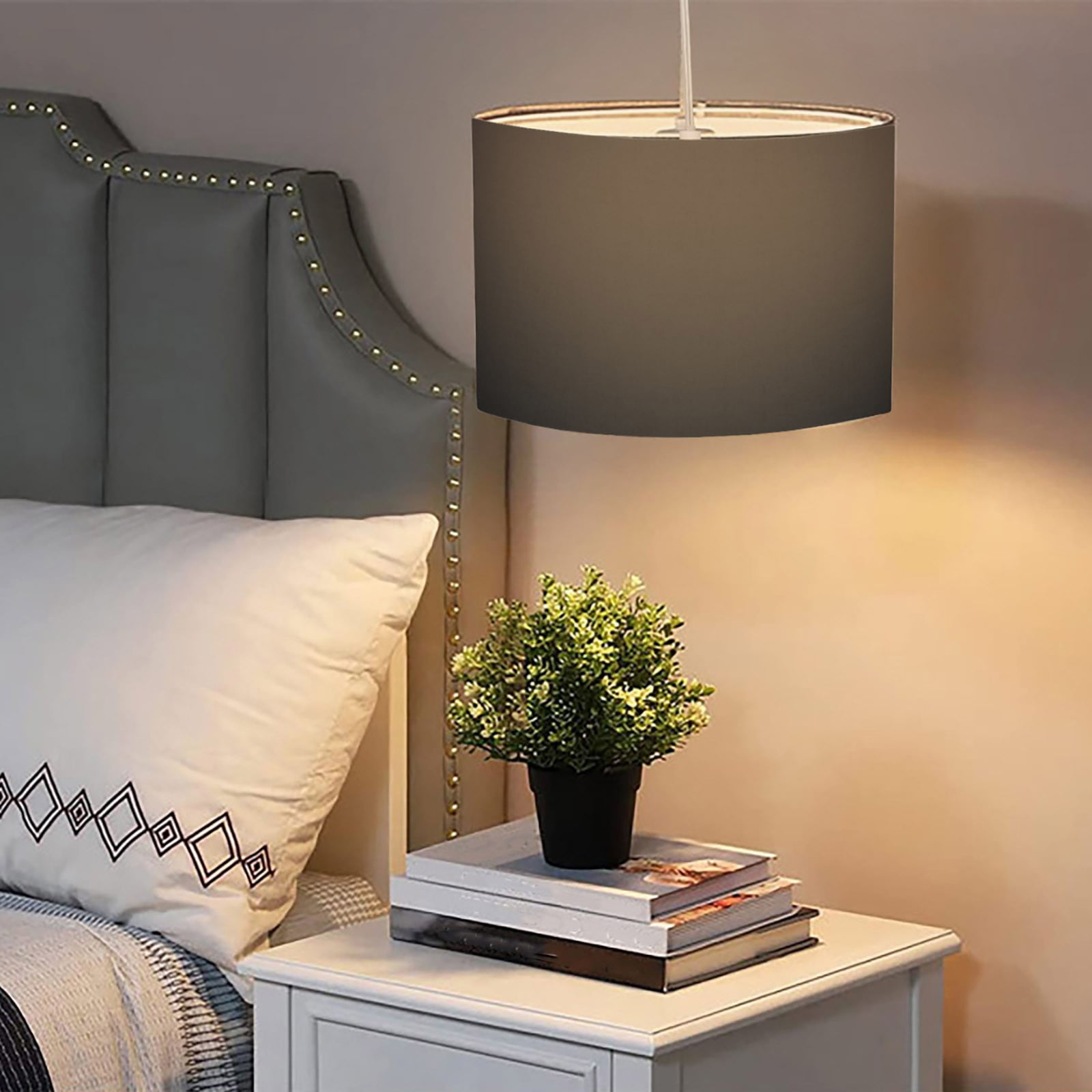 2pcs Plug In Hanging Lamp with 15Ft Cord On/Off Pendant Lighting Modern Fabric Shade Table Lamps for Living Room Bedroom Bedside Kitchen Dining Table 9.5*7.2inch