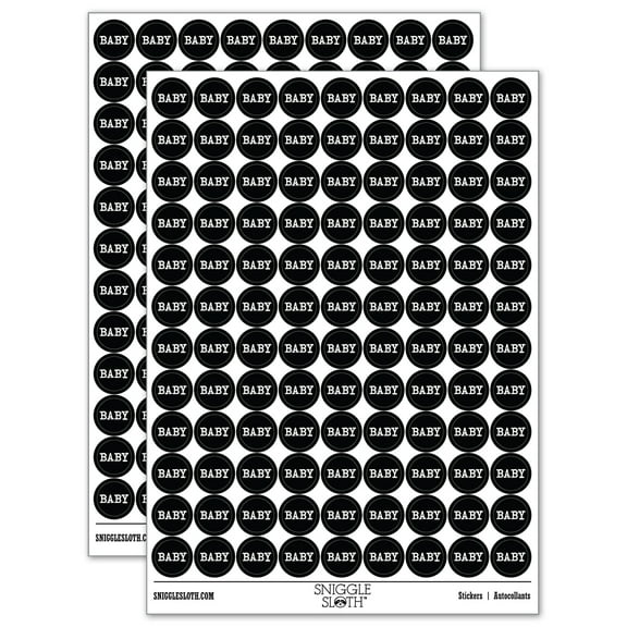 Baby Fun Text 200  Round Stickers - Black - Gloss Finish - 0.50" Size