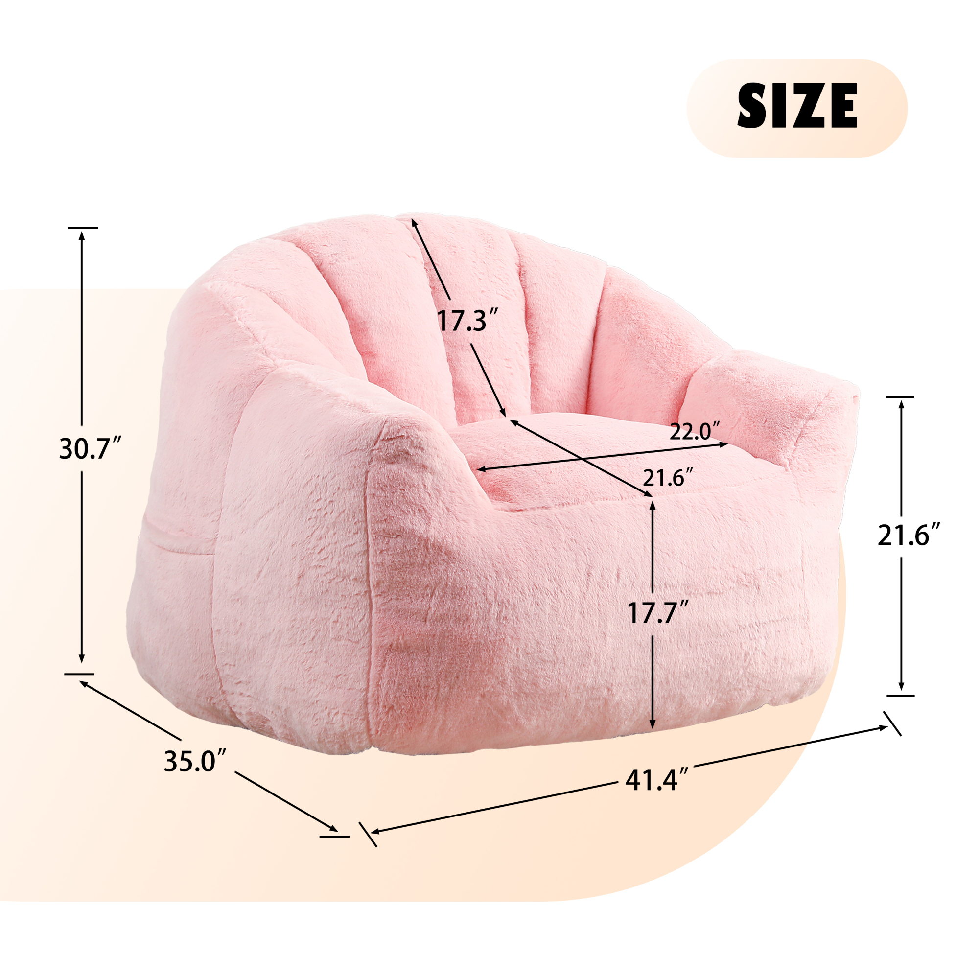 Bean Bag Chair for Adults and Kids, Oversized Bean Bag Sofa Chair with Armrests Stuffed High-Density Foam, Lazy Sofa Lounge Floor Sofa for Living Room,Bedroom Reading,Pink