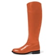 thumbnail image 2 of FSJ Women Classic Knee High Riding Boots Low Chunky Heels Round Toe Side Zipper Comfortable Flat Retro Casual Shoes Size 7.5 Orange, 2 of 4