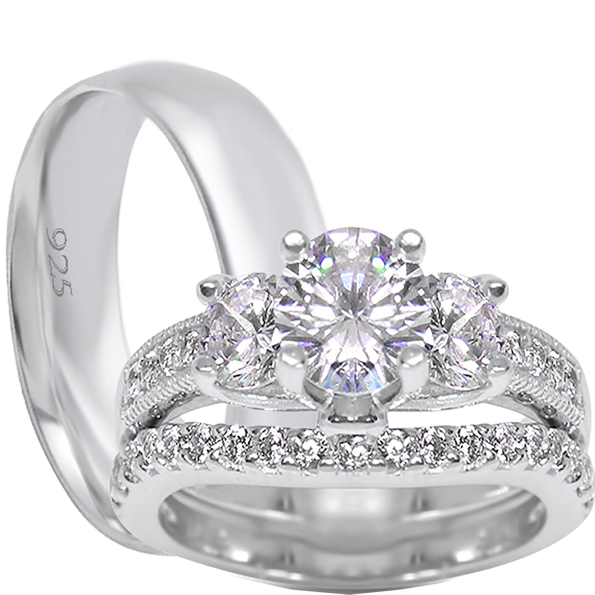LaRaso & Bo His Her Vintage CZ Wedding Set Trio Couples Silver Engagement Rings 5/9
