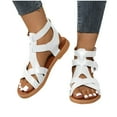 thumbnail image 4 of Viluyesy Gladiator Sandals for Womens, Wide Width Ankle Strap Open Toe Summer Beach Roman Flat Shoes White 5.5, 4 of 9