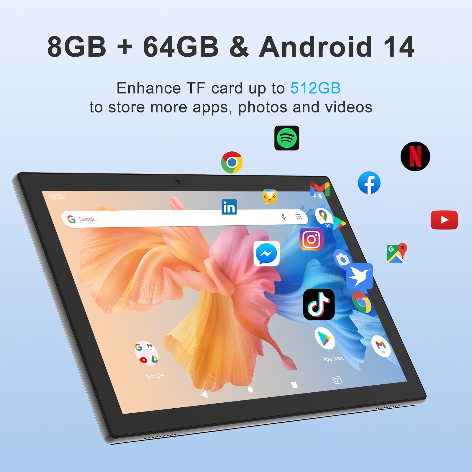 RUIQIAI Tablet Android 12, Tablets 10 inch 4GB RAM+ 64GB ROM+ 512GB Expandable Tablet PC, 1280 * 800 IPS Screen, Dual Camera, 6000mAh Battery, BT,WiFi, Google Certified Tablet