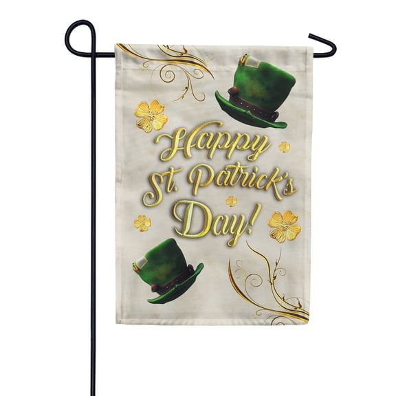 America Forever Happy St. Patrick's Day Leprechaun Hat Garden Flag 12.5 x 18 Inch Double Sided Yard Outdoor Decoration Lucky Clovers Shamrocks St. Patrick's Day Gold Flag