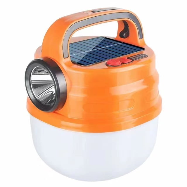 Graflsoa Solar-Powered LED Camping Lantern with 6 Lighting Modes, USB Rechargeable, Waterproof, Portable for Outdoor Adventures, Orange, Large Size with Charging Cable