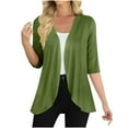thumbnail image 2 of HAOTAGS Women's Soft Lightweight Cardigan, Three-Quarter Sleeve Draped Ruffles Knit Cardigan Green L, 2 of 8
