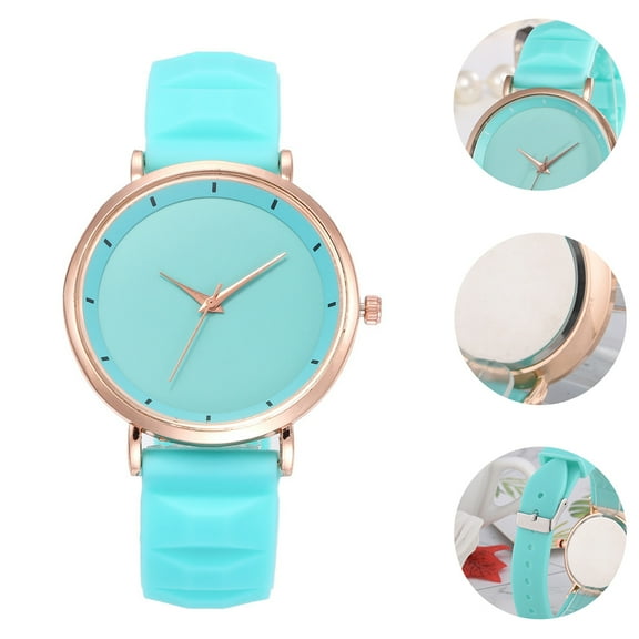 KALLORY Wrist Watches 1Pcs Quartz Round Mint Green Silicone for Women Casual