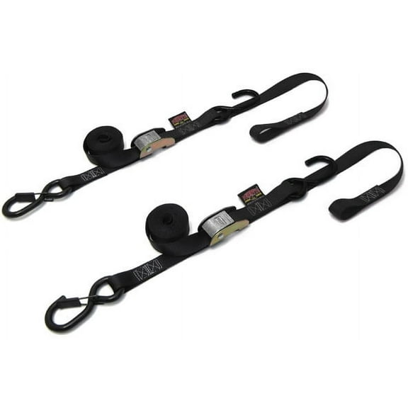 Black/Black 1" X 6ft Cam Buckle Soft-Tye S Hook/Secure Latch Tie-Downs with Integrated Soft Hooks