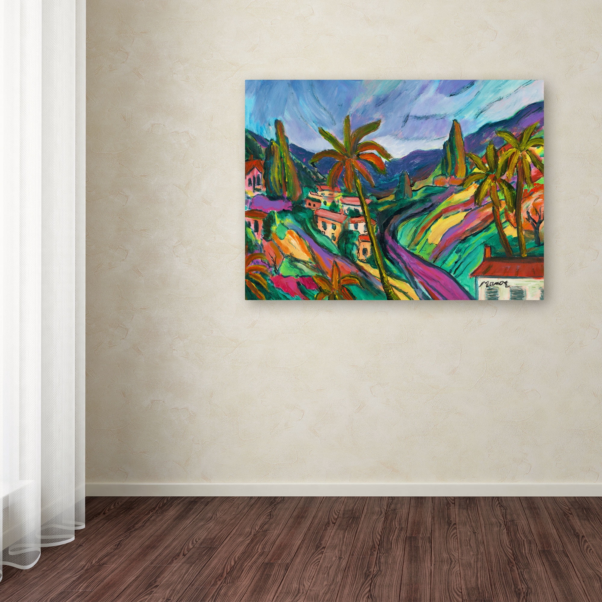 Trademark Fine Art "Tropical Valley with Three Palms" Canvas Art by Manor Shadian