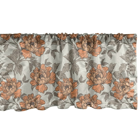 Ambesonne Vintage Window Valance, Floral Nostalgia Peonies, 54" X 18", Dark Peach Grey Yellow