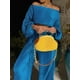thumbnail image 5 of Txlixc Blusa femenina con pliegues irregulares y pantalones de cintura alta, azul / púrpura Txlixc moda, 5 of 9