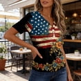 thumbnail image 6 of Women's 250th Anniversary Usa Shirt Independence Day Patriotic Star Stripe Print V-Neck Button Short Sleeve Top, 6 of 7