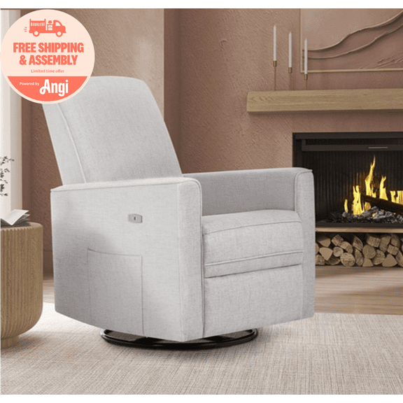 Evolur Harlow Deluxe Upholstered Plush Seating Glider Swivel, Power Recliner with USB Port, Greenguard Gold Certified, Glider Chair for Nursery, Fog