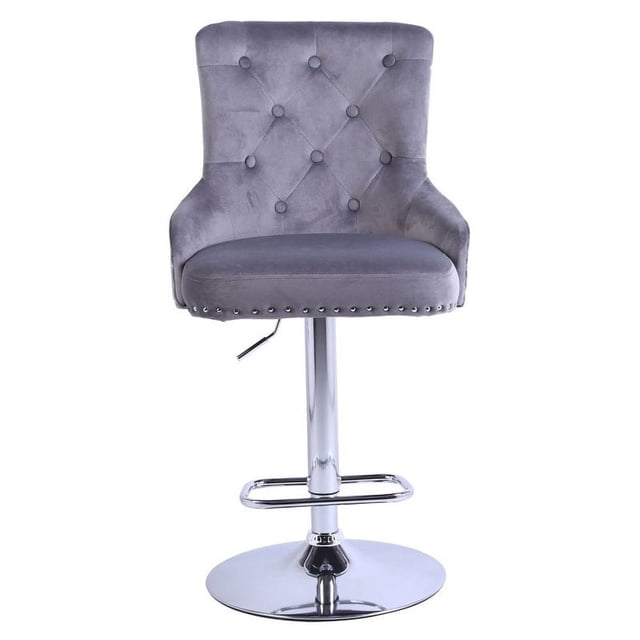 Alexent Tabourets de Bar en Velours Pivotants Réglables 43.7"-51.6" en Gris (Lot de 3)