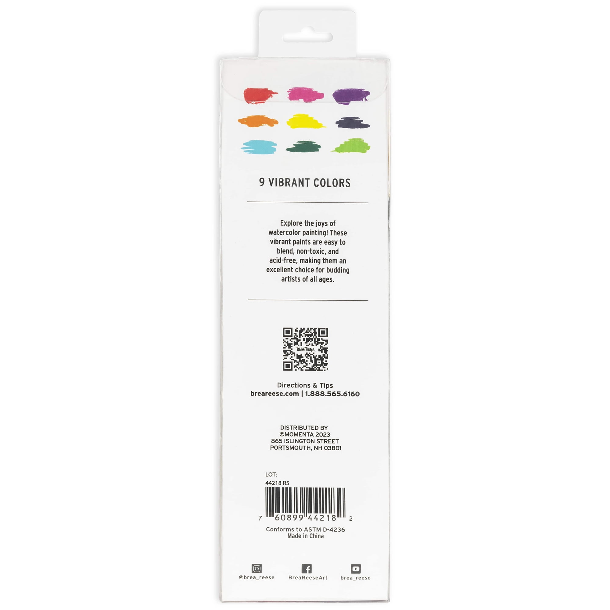 Brea Reese: Watercolor Paint Set - Vibrant - 9pc Vivid Colors, Gold Taklon Painting Brush & Compact Portable Tin, Blend-able, Adult Art Supplies
