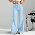 thumbnail image 4 of GZWYHT Palazzo Pants Sweatpants Women Flare Wide Leg Sweatpants Women Drawstring High Waisted Cotton Joggers Casual Flowy Yoga Pants With Pockets Yoga Pants Flare Pants Light Blue XL, 4 of 8