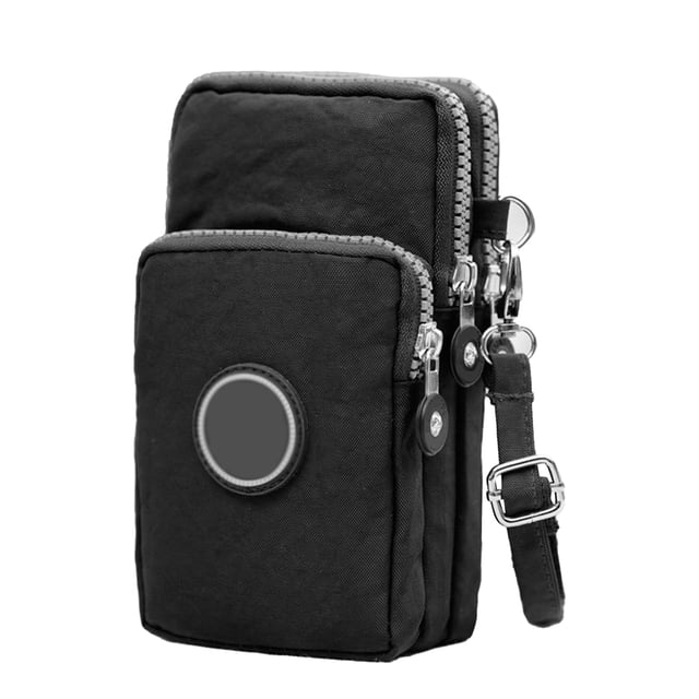 Bolso de hombro para teléfono para mujer, de nailon impermeable, minibolso tipo billetera para teléfono móvil con correa de hombro ajustable, color negro