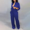 thumbnail image 4 of SEMPAI Womens Fashion Wide Leg Pants Pure Color Long Sleeve Jumpsuit With Belt Clearance, 4 of 7