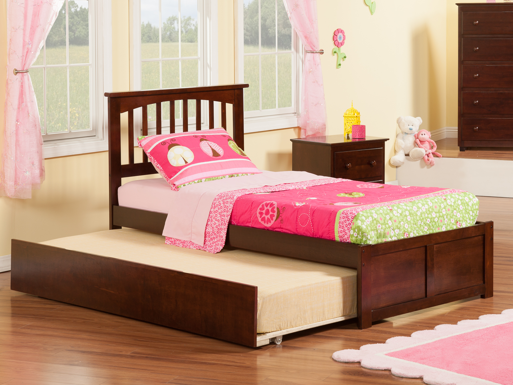 Mission Platform Bed with Flat Panel Foot Board and Twin Size Urban Trundle Bed in, Multiple Colors and Sizes - image 2 of 7