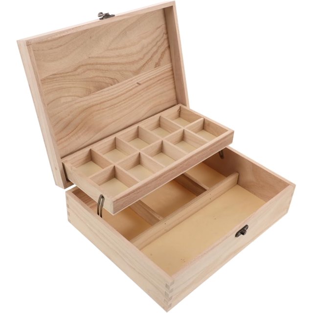 Caja de joyería sin terminar para manualidades, caja de almacenamiento de madera, joyero con cierres de bloqueo para anillos, arete, collares, relojes, pulseras