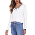 thumbnail image 4 of Suéter de manga larga con cuello en V Inspire Chic para mujer, suéter de rayas suave y casual de otoño, talla XL, blanco, 4 of 6