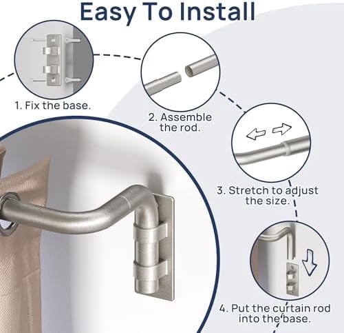 Blackout Curtain rod for windows 48 to 84, Wrap Around Curtain Rods for Bedroom, Living Room, Adjustable from 30 to 86 Inches, Nickel