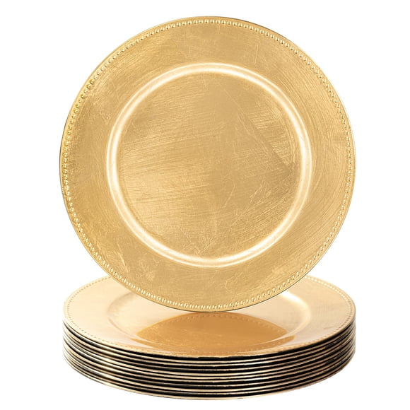 MAONAME Gold Charger Plates Set of 12, Foil 13" Plate Chargers with Beaded, Plastic Round Chargers for Dinner Plates, Table Setting