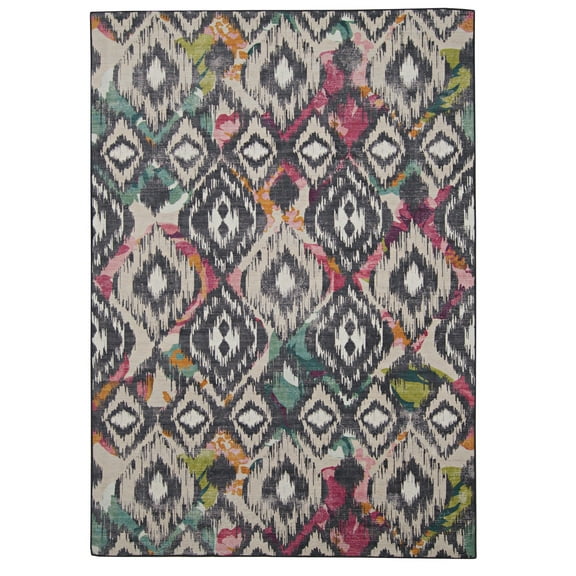 Linon Outdoor Washable Area Rug Collection, Ivory and Charcoal, 7' x 9'