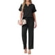 thumbnail image 2 of INSPIRAR CHIC Pijamas de Satén para Mujeres, Camisa de Manga Corta con Cuello en V y Pantalones Largos, Conjunto de Ropa de Casa Suave Pjs Set L Negro, 2 of 6