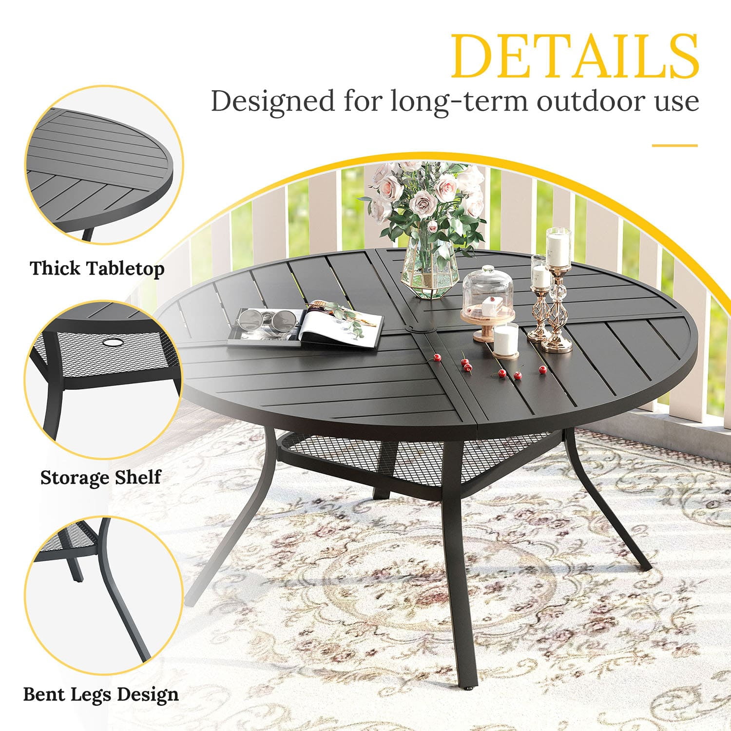 Vicllax 7-Piece Round Outdoor Patio Dining Furniture Set Table and Chair Metal Frame for Porch Deck