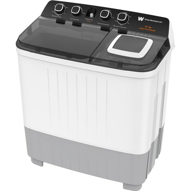 White Westinghouse Lavadora Doble Tina 15 kg WWXCTT251006QBK Gabinete en polipropileno 4 niveles de agua 4 perillas de control Bajo consumo de energía Ahorro de agua