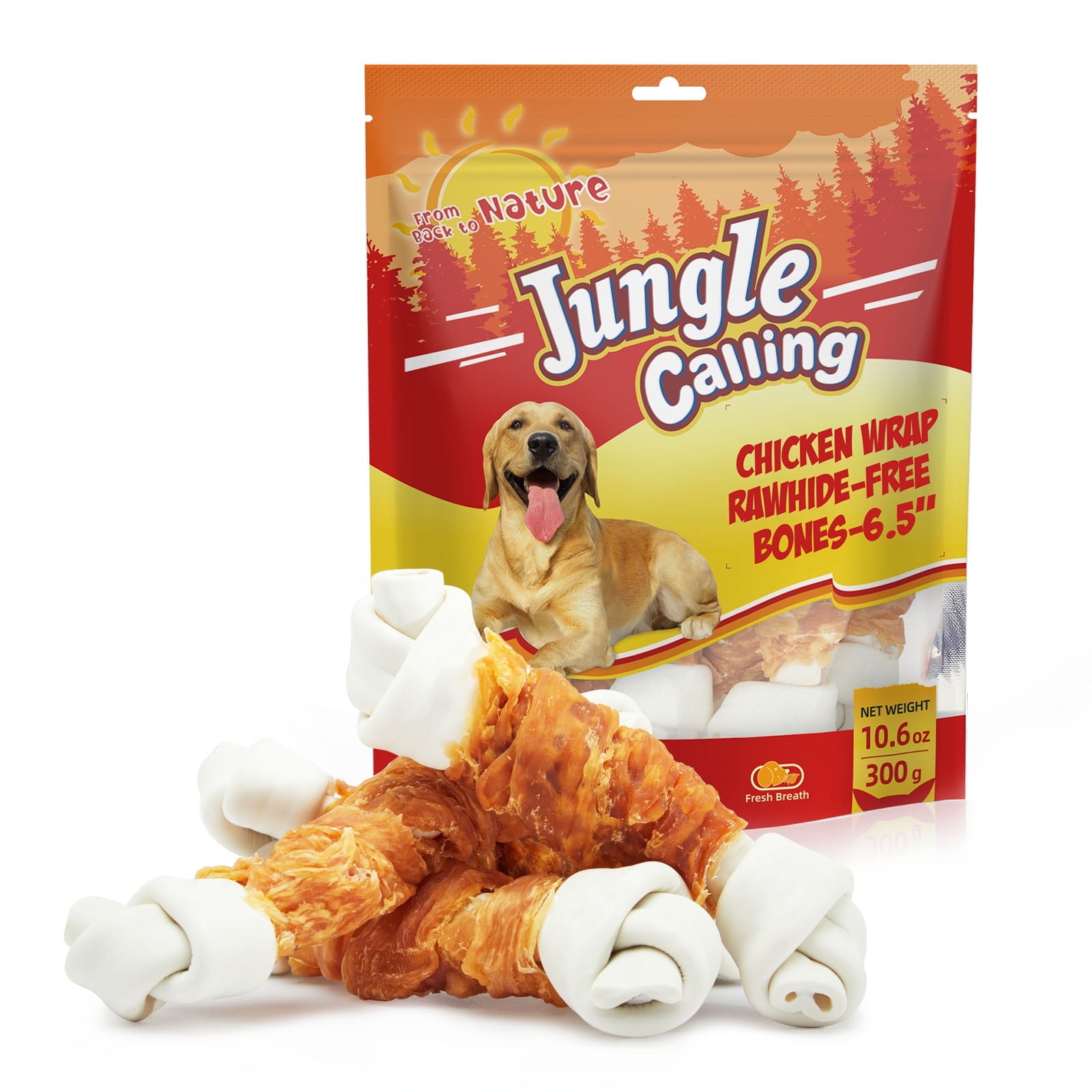 (2 pack) Jungle Calling Rawhide Free Chicken Wrapped Chew Dog Bones for Medium Large Dogs Training Treats